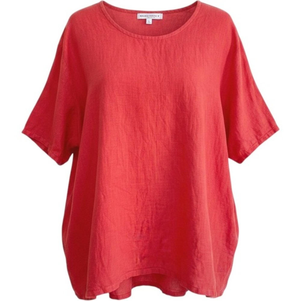 Bryn Walker‎ Boxy Linen Top Womens Medium Red Short Sleeve Scoop Neck Lagenlook